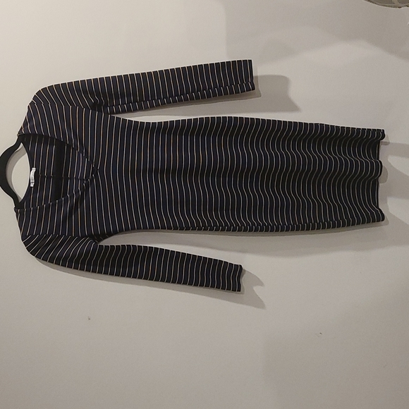Zara Vneck striped Bodycon Midi Dress - Picture 2 of 6